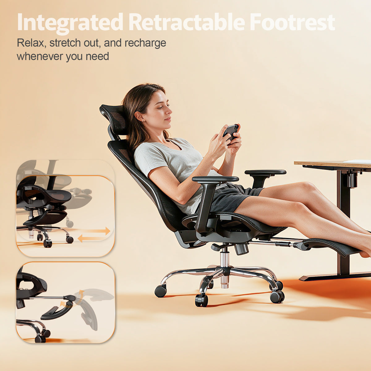 Quelsoft Core100 Pro Ergonomic Chair with Retractable Footrest