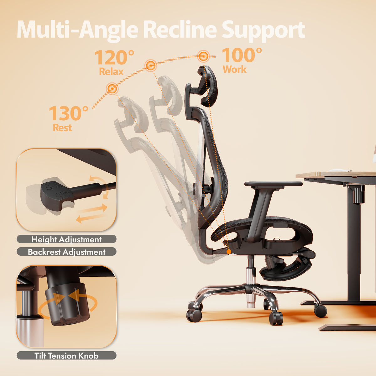 Quelsoft Core100 Pro Ergonomic Chair with Retractable Footrest